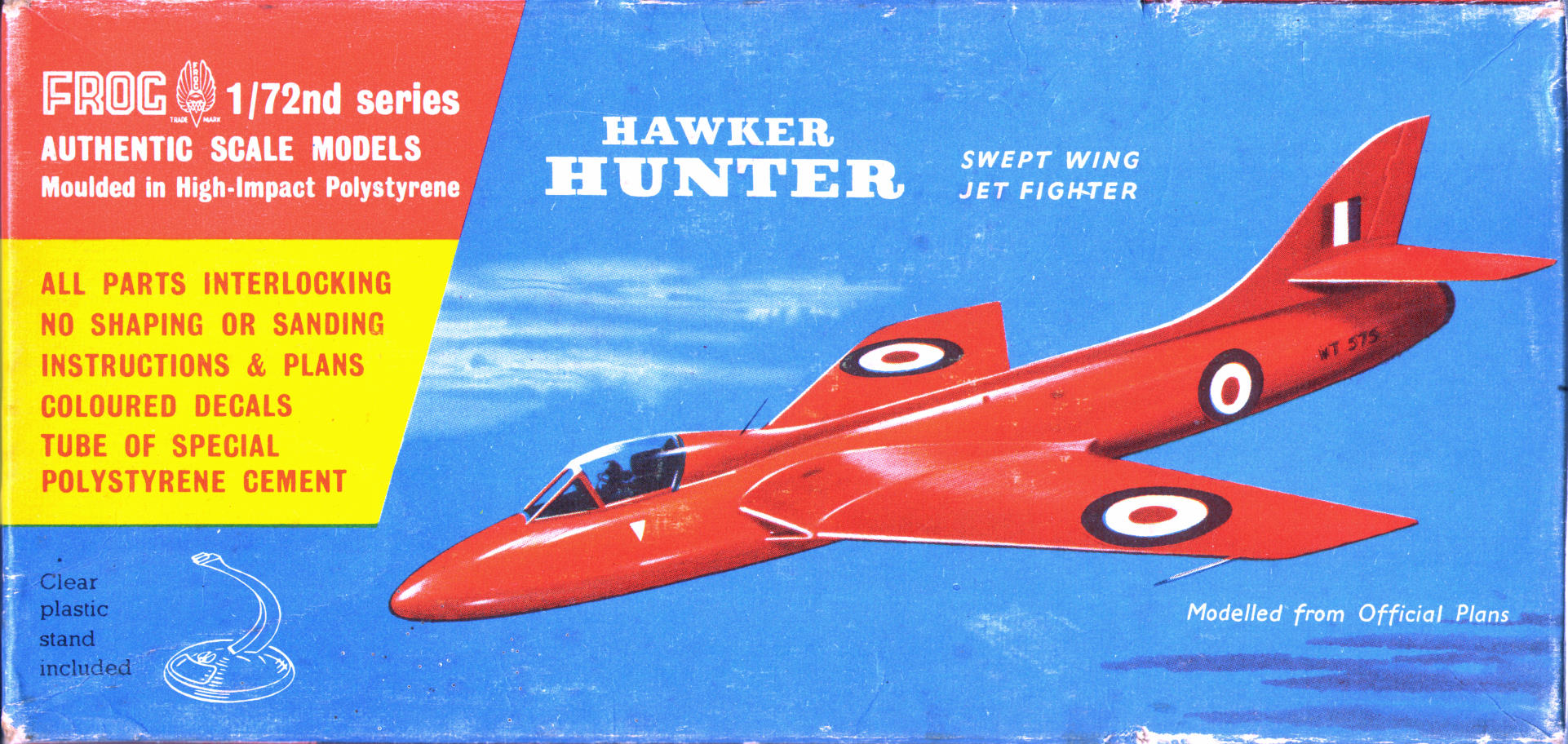 FROG 320P Hawker Hunter swept wing jet fighter, International Model Aircraft, April 1956, верх коробки